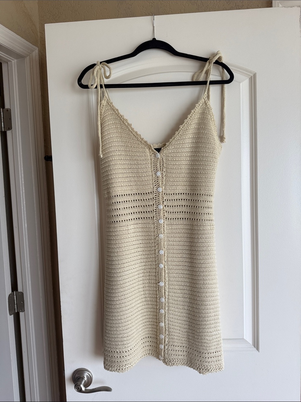 Lulu's Cream Crochet Button-Front Mini Dress